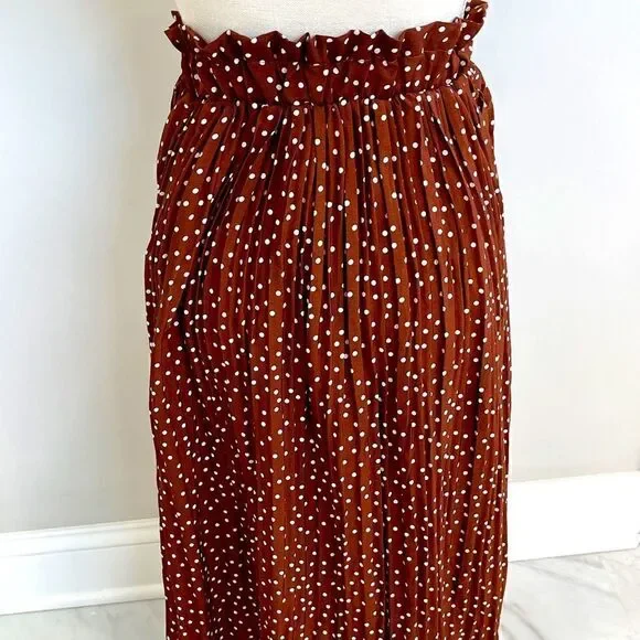 Brown and white polka dot ankle length skirt. Flowy - Picture 2 of 4